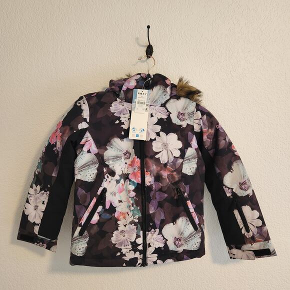 Roxy Girls Size 14/XL Floral Black Faux Fur‎ Snow Jacket NWT - Picture 5 of 6